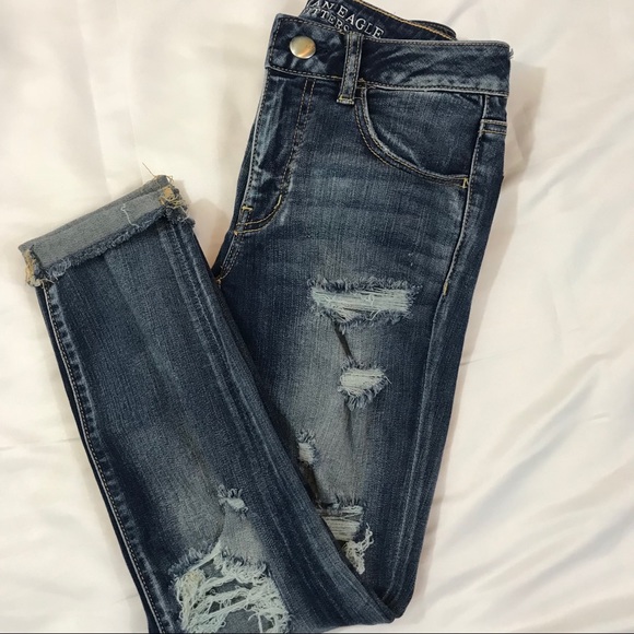 American Eagle Outfitters Denim - AE Jegging Crop Destructed Indigo Fray